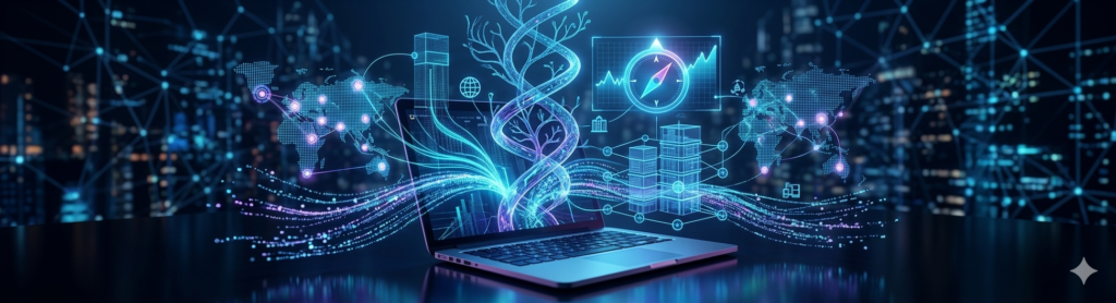 Website banner titled "Expert SEO Services in Bangalore | Drive Organic Traffic" by TK Digital Agency, featuring an open laptop with glowing neon data lines growing upward like vines into a digital network, alongside a button to get a free SEO audit.